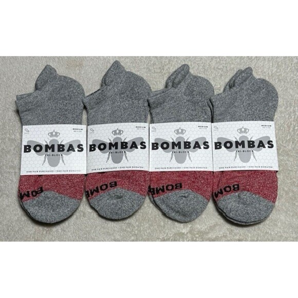 4 PACK Bombas Tri-Block Marled Red Ankle Socks Size Medium - Picture 1 of 1